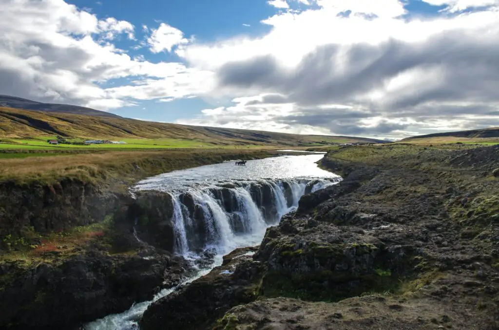 Kolufossar waterfall in Kolugljufur Canyon