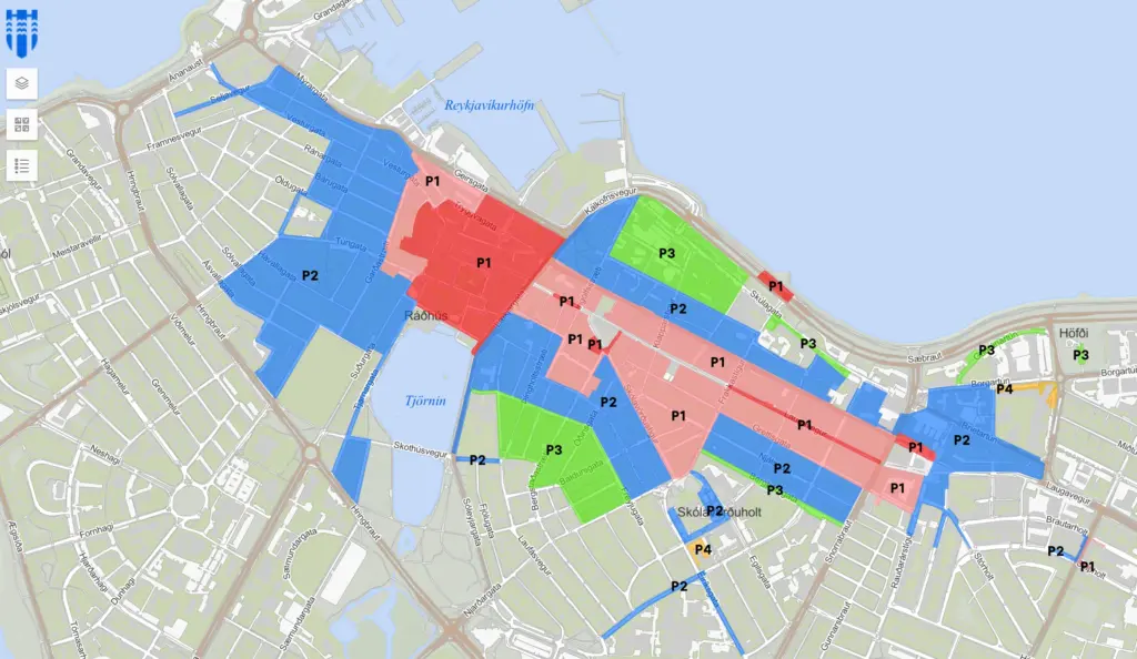 parking paid zones in Reykjavik downtown 2026