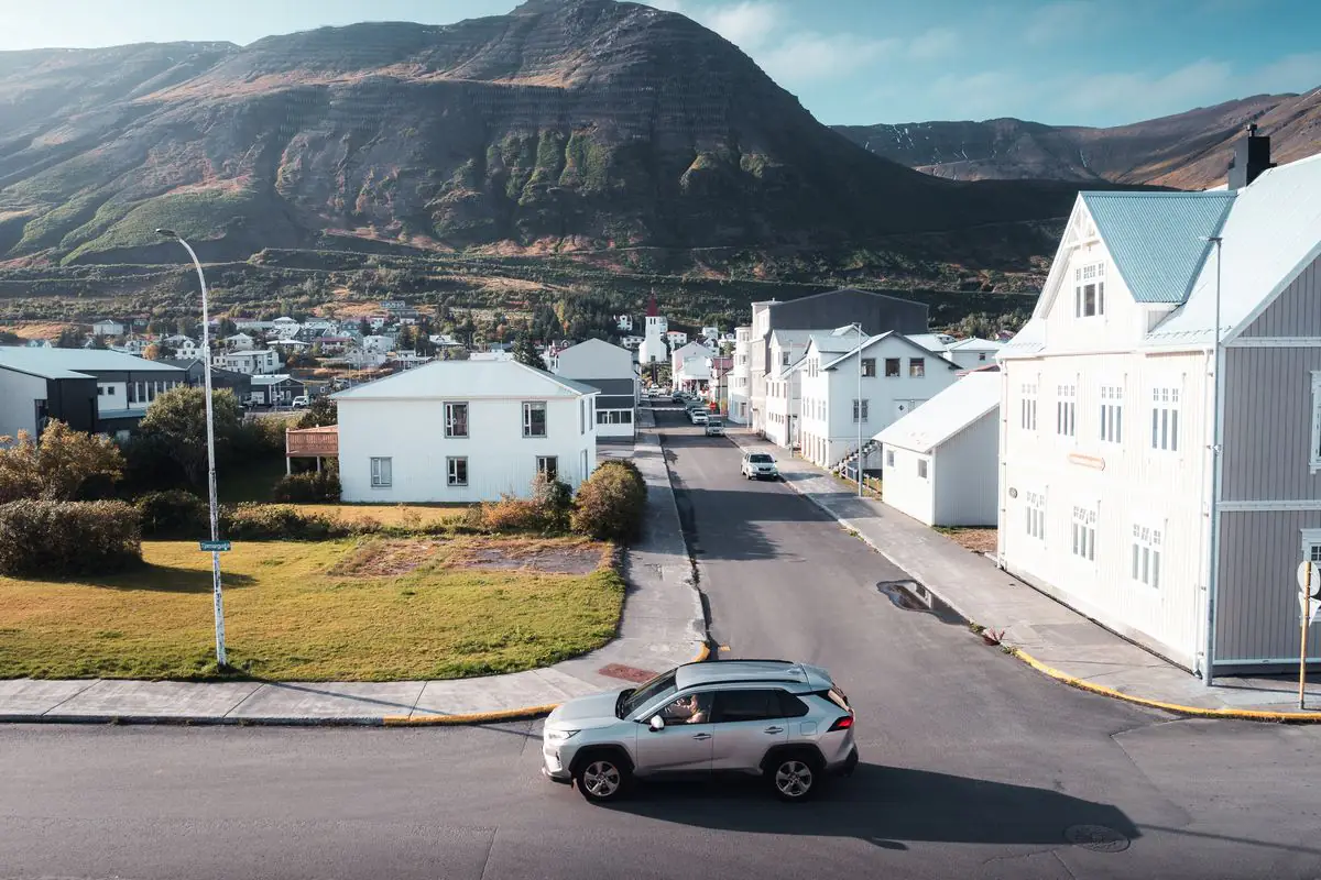 Hertz rental car in a fishing village in Iceland