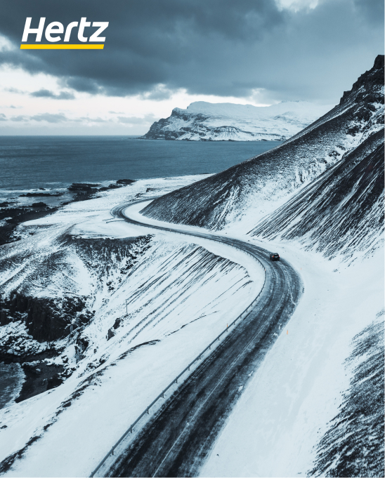 driving on the winter road of Iceland