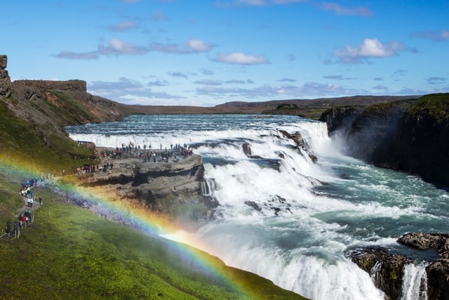 the Gullfoss waterfall of Iceland in a sunny day