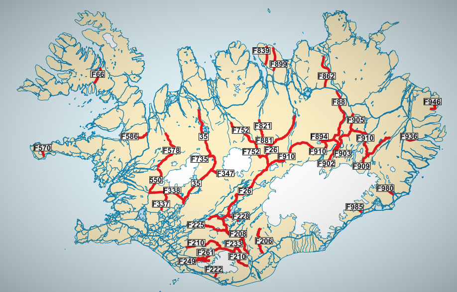 Iceland F roads map