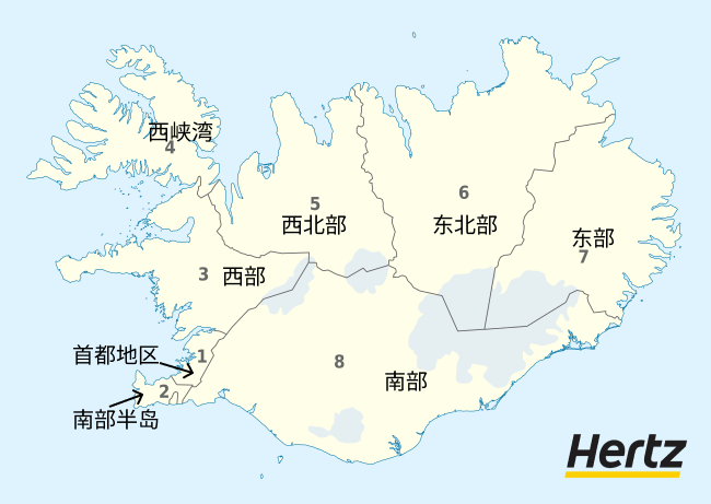 冰岛全国各地区分区地图
